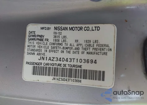 2003 Nissan 350Z Touring z USA, uszkodzony, nr VIN JN1AZ34D43T103694